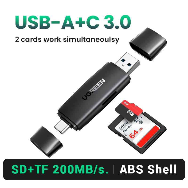 UGREEN Leitor Inteligente Adaptador USBC para SDMicroSD Thunderbolt 3