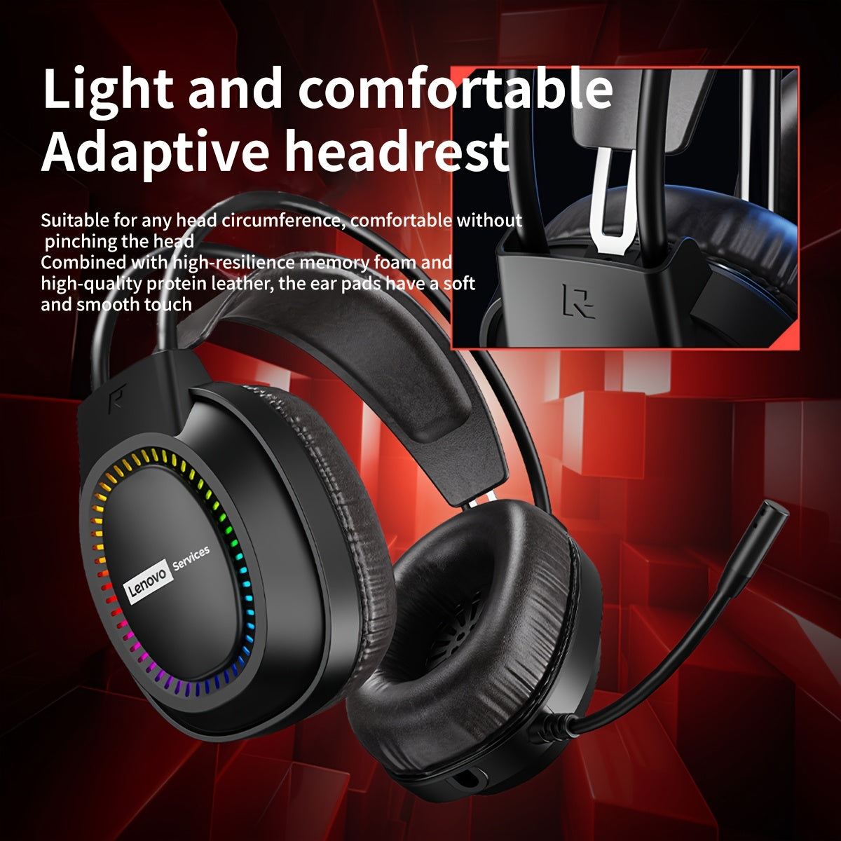 Fone de Ouvido Lenovo RGB  Headset para Jogos com Microfone e Cancelamento de Ruidos