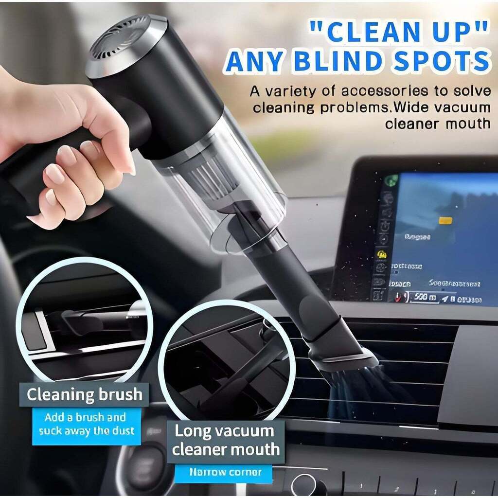 Mini Aspirador Portátil Ciclônico para Casa e Carro Potente Sucção com Duas Escovas