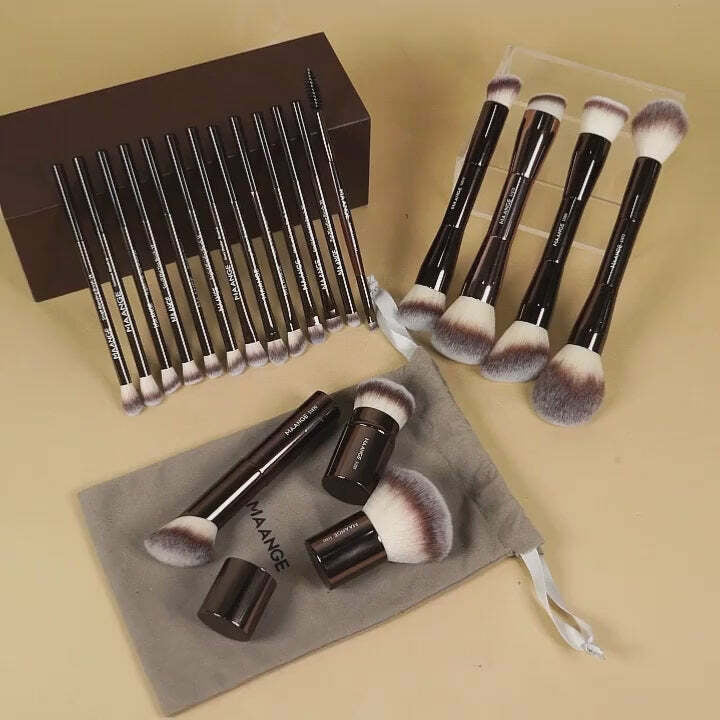 Kit 21 Pincéis de Maquiagem Profissional MAANGE com Bolsa