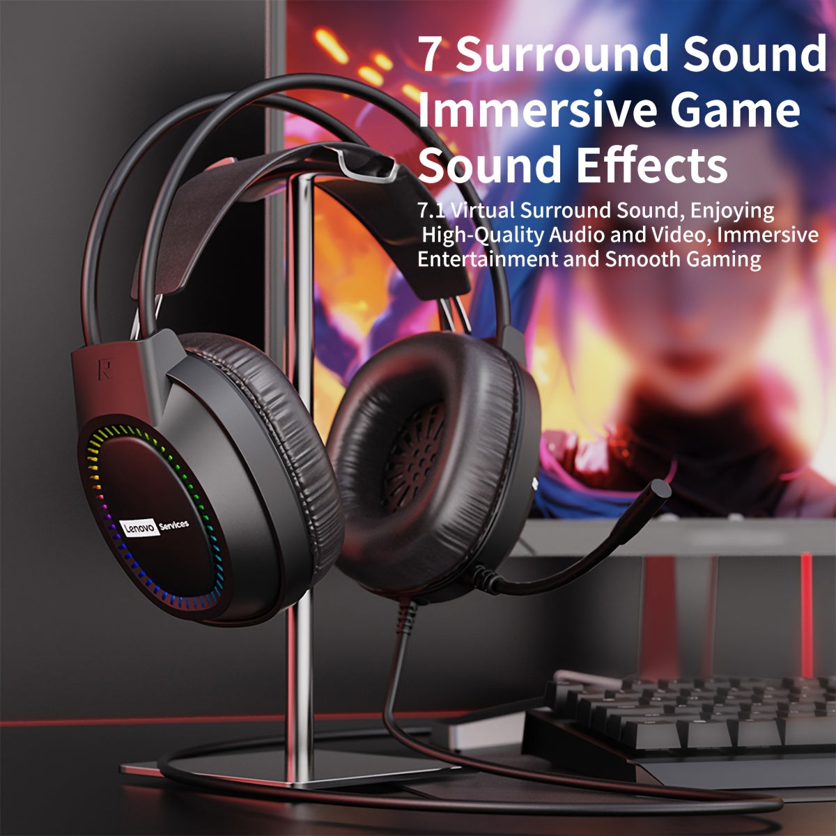 Fone de Ouvido Lenovo RGB  Headset para Jogos com Microfone e Cancelamento de Ruidos