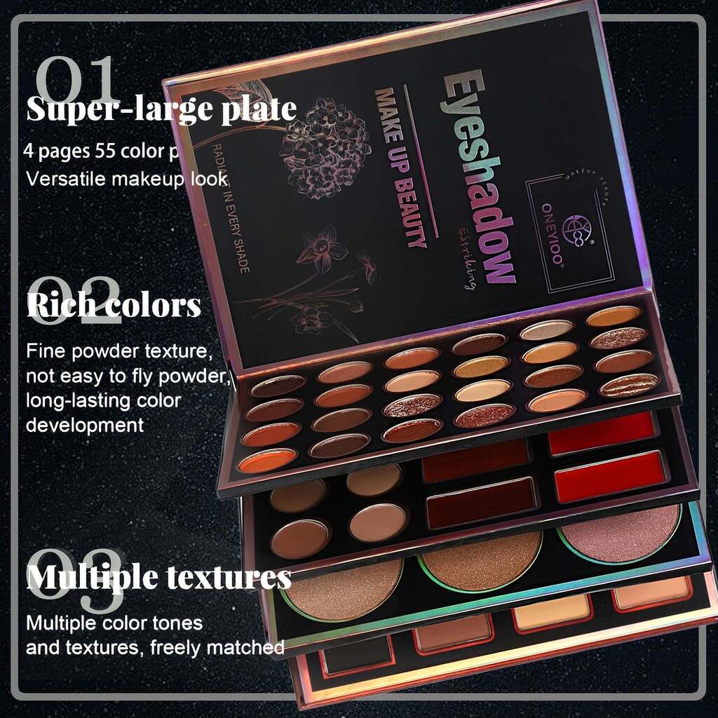 Kit Paleta 55 Cores Sombras Gloss Contorno Corretivo e Iluminador ElaShopp
