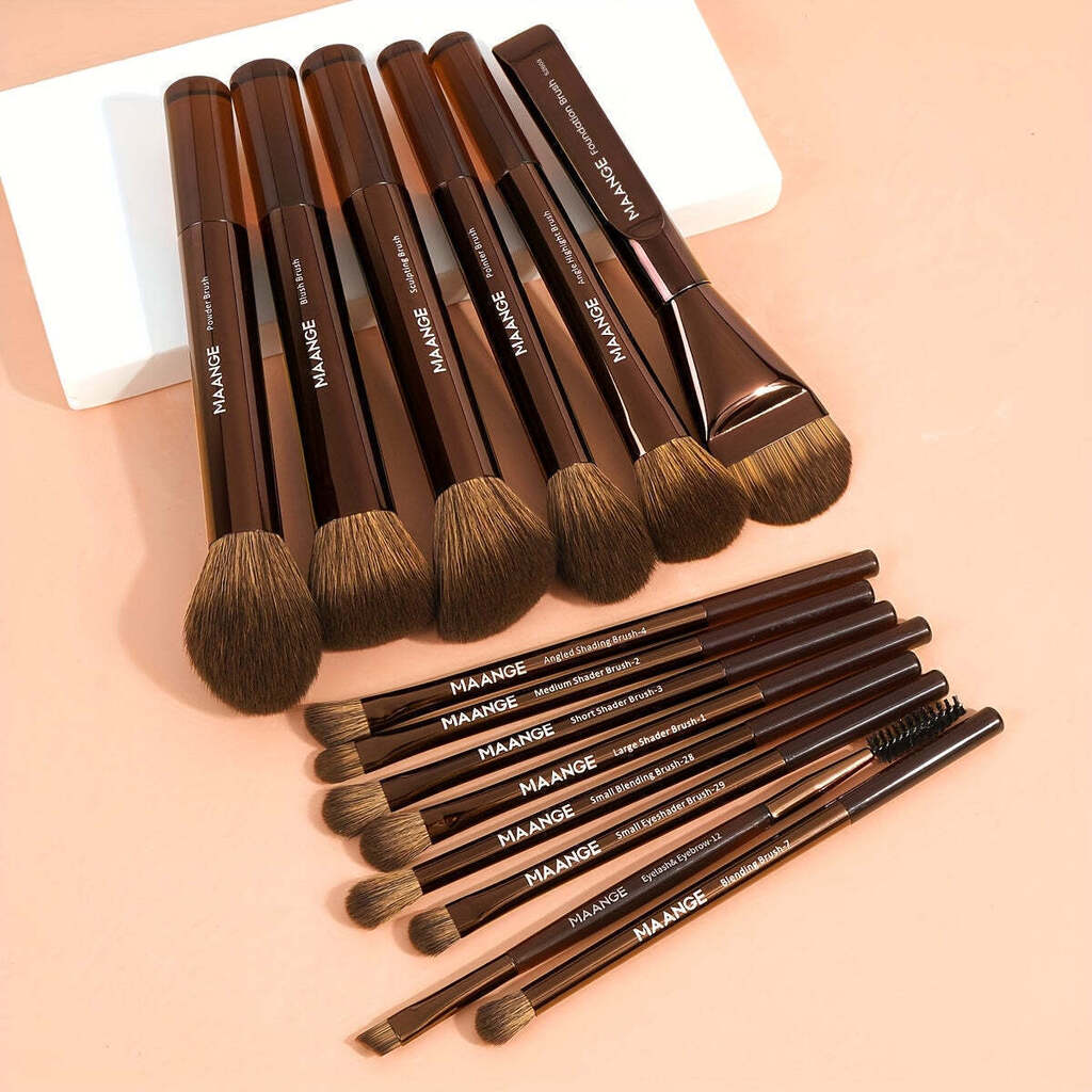 Kit 14 Pincéis Maquiagem MAANGE Base Sombra Corretivo Blush Premium