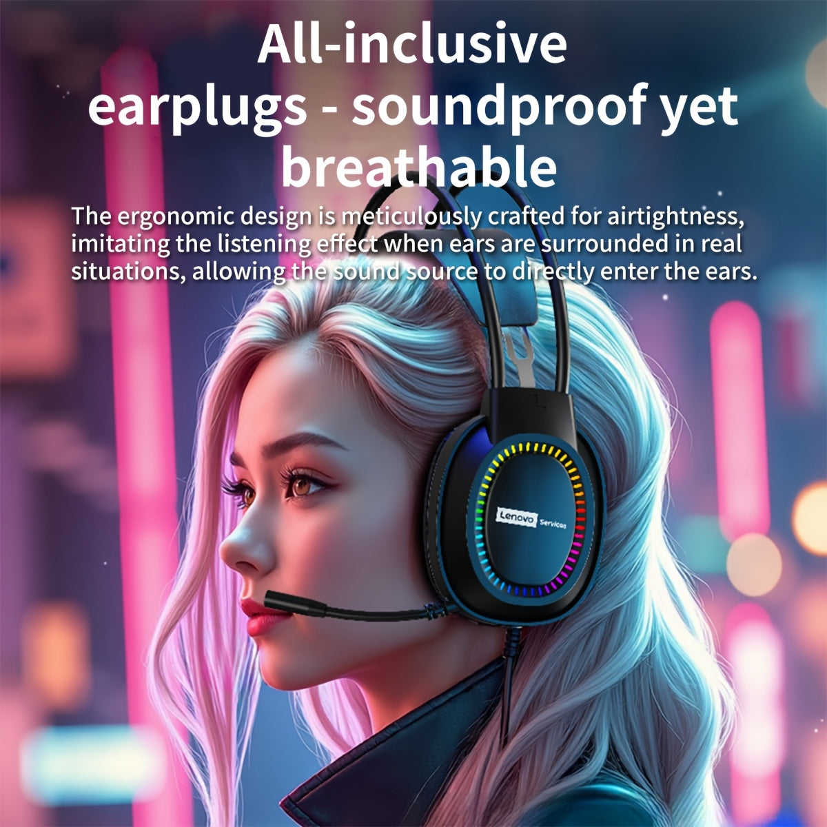 Fone de Ouvido Lenovo RGB  Headset para Jogos com Microfone e Cancelamento de Ruidos