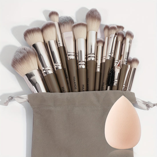 Kit Profissional MAANGE 20 Pincis de Maquiagem  Bolsa Veludo e Esponja