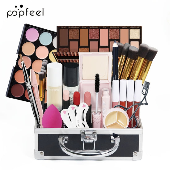 Kit de Maquiagem Completo POPFEEL com sombras blushes bastes pincis
